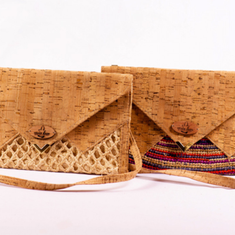 Camille Cork Pouch with Raffia Crochet and Magnetic Clasp