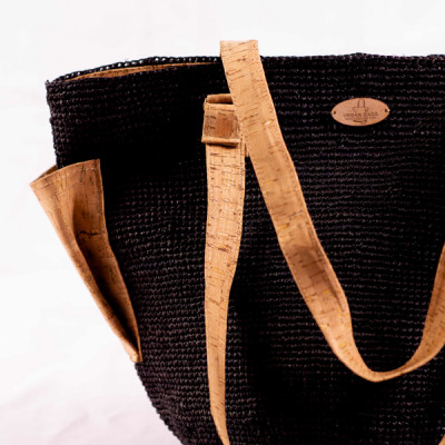 Carinah - black Cork and Raffia Handbag