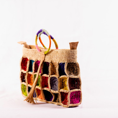 ARENAH - Unique Multicolored Handbag Crocheted with Raffia and Cork