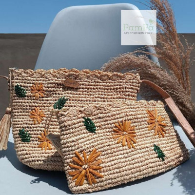 shoulder bag and raffia case