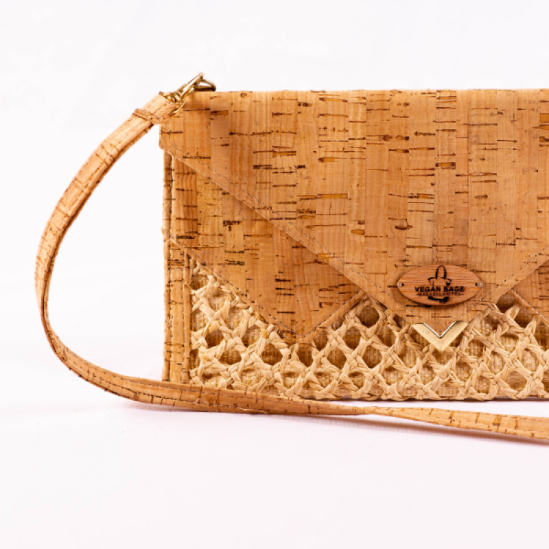 Camille Cork Pouch with Raffia Crochet and Magnetic Clasp