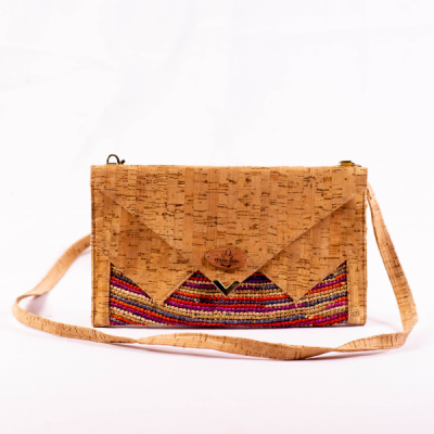 Camille Cork Pouch with Raffia Crochet and Magnetic Clasp