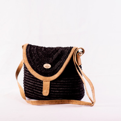 Meva - Raffia and Cork Crochet Shoulder Bag