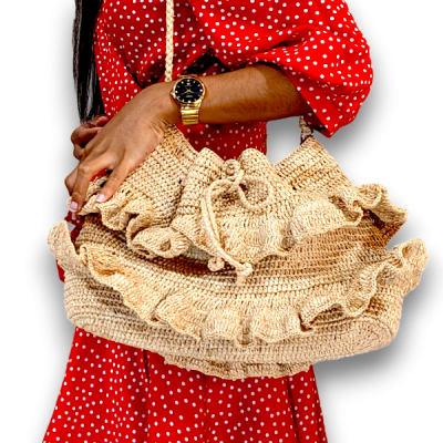 Mini handbag "Soa" - Natural Fiber Raffia Handbag with Woven Raffia Cord Closure