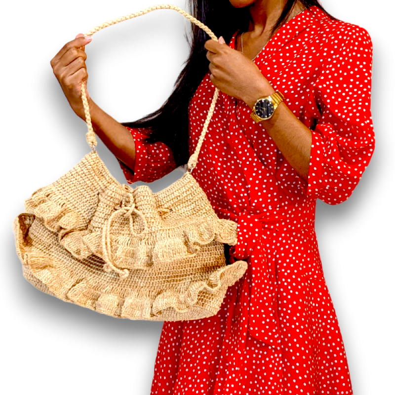 Mini handbag "Soa" - Natural Fiber Raffia Handbag with Woven Raffia Cord Closure