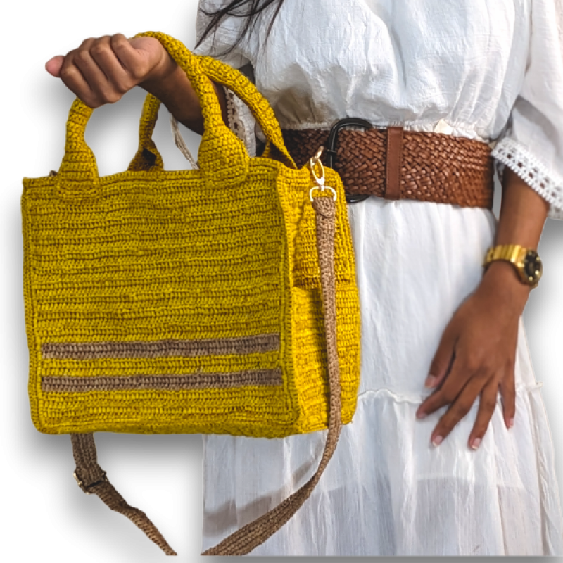 Raffia Bag with Shoulder Straps and Detachable Crossbody Strap