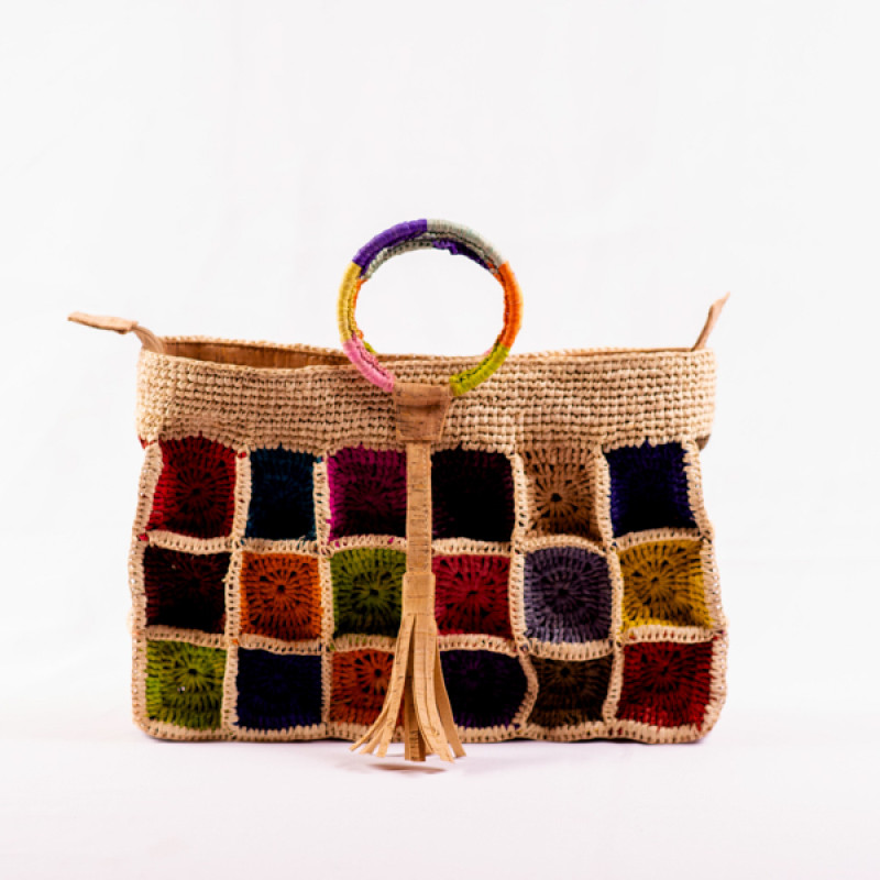 ARENAH - Sac à Main Multicolore Unique en Crochet de Raphia et Liège